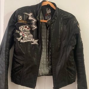 Skull gambler leather jacket